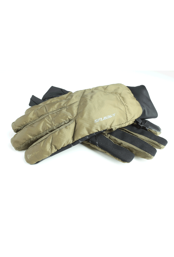 solarsphere ace glove in olive color option with one glove palm side up laying flat with one glove palm side down laying on top of the other