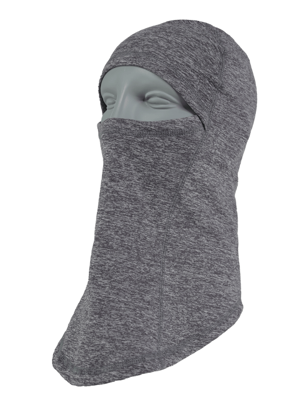 Left corner shot of Comfort Balaclava in heather grey on mannequin head