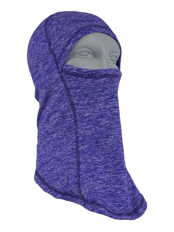 Right corner shot of Comfort Balaclava in purple heather on mannequin head