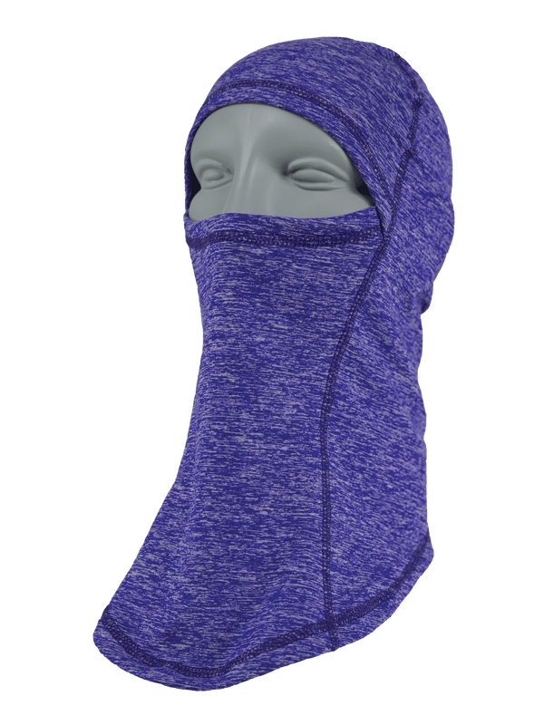 Left corner shot of Comfort Balaclava in purple heather on mannequin head