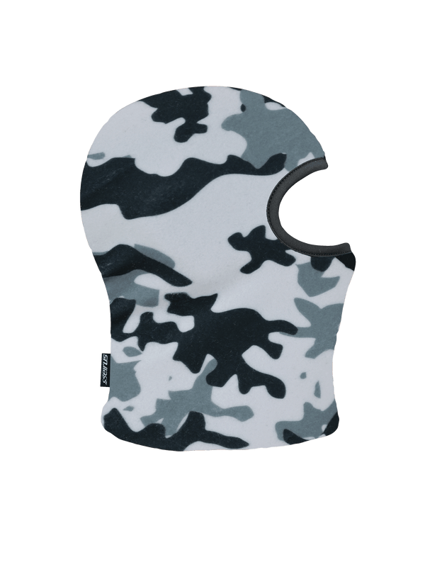 Side view of Toddler Balaclava in a grey camo print