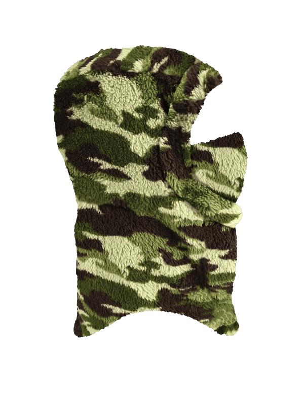 Side view of Junior Fuzzy Hood in camouflage print