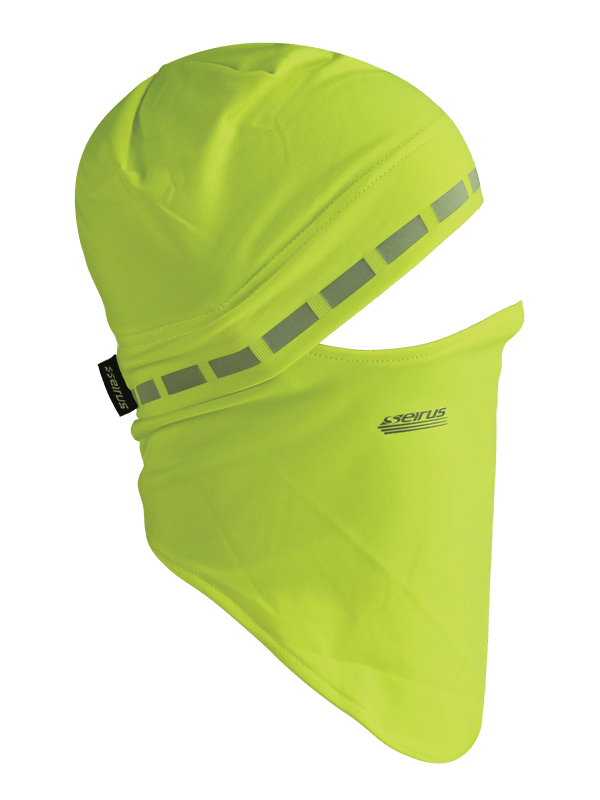 Side view of Dynamax Quick Headliner in Hi Vis Yellow with reflective rectangles along edge of beanie 