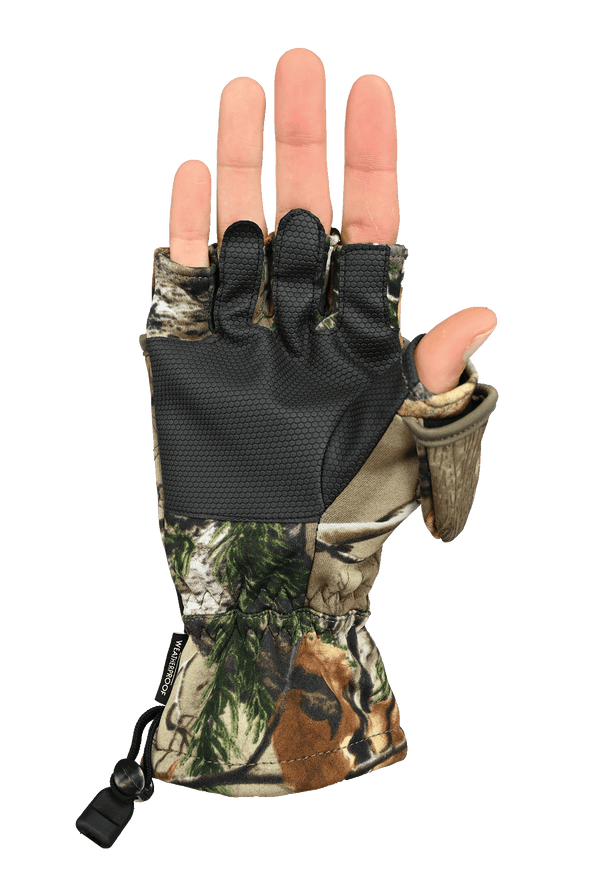 Single Glomitt palm view with fingers shown in RealTree Xtra color way